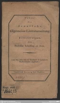 Ueber die Jenaische Allgemeine Literaturzeitung : Erläuterungen