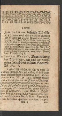 [Dritter Abschnitt. Von den Streitigkeiten mit den Atheisten, Deisten, Naturalisten ... und andern Religions- und Schrift-Spöttern.]