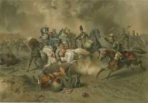 österreichische Ulanen in einem Reitergefecht mit anderen berittenen Truppen
