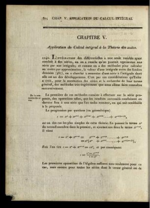 Chapitre V. Application du Calcul intégral à la Théorie des suites.