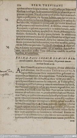 PRIMA PARS CHEMIAE DOMINI BERnardi Comitis Marchiae Treuisanae: