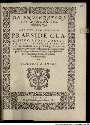 De procuratoribus quaedam conclusiones