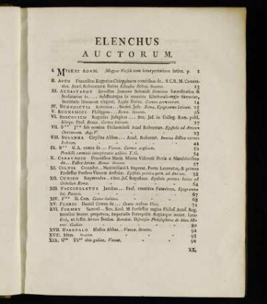Elenchus auctorum.