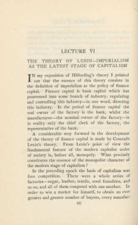 Lecture VI The Theory Of Lenin - Imperialism As The Latest Stage Of Capitalism