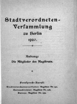 1920: Stadtverordnetenversammlung der Stadt Berlin