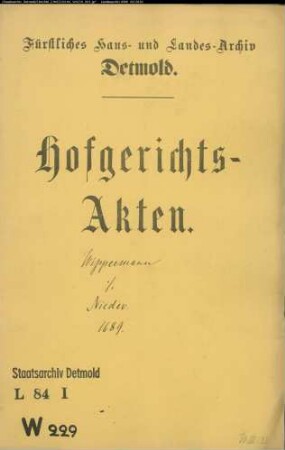 Wippermann, Gerd, Krüger zu Oerlinghausen gegen Nieder zu Oetenhausen - Schuldforderung