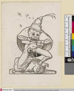 Rabelais, Les Songes Drolatiques de Pantagruel, CXVI [Froschartiges Fabelwesen mit einem Bienenstock als Kopfbedeckung]