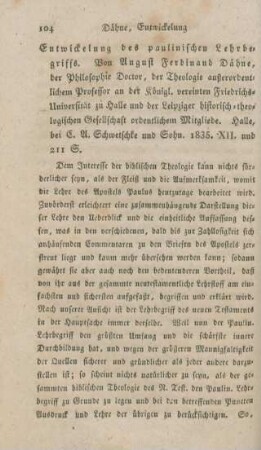 104-119 [Rezension] Daehne, August Ferdinand, Entwickelung des paulinischen Lehrbegriffs