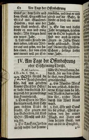 IV. Am Tage der Offenbahrung oder Erscheinung Christi.