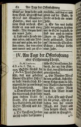 IV. Am Tage der Offenbahrung oder Erscheinung Christi.