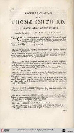 Excerpta quaedam ex Thomæ Smith, B.D.: De Septem Asiæ Ecclesiis Epistola