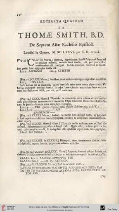 Excerpta quaedam ex Thomæ Smith, B.D.: De Septem Asiæ Ecclesiis Epistola