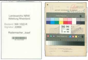 Entnazifizierung Josef Radermacher , geb. 27.02.1883 (Vertreter)