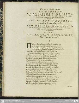 Carmina Gratulatoria In Honorem