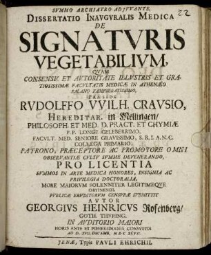 Dissertatio Inauguralis Medica De Signaturis Vegetabilium