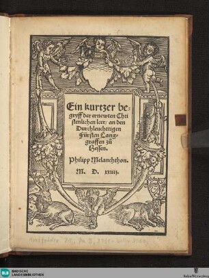 Ein kurtzer Begryff der ernewten christenlichen Leer : an den ... Langgraffen zu Hessen