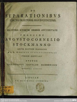 De Separationibus Edicto Praetoris Haud Concessis