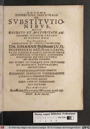 Dissertatio Inauguralis De Substitutionibus