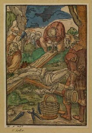 Christus wird an das Kreuz genagelt