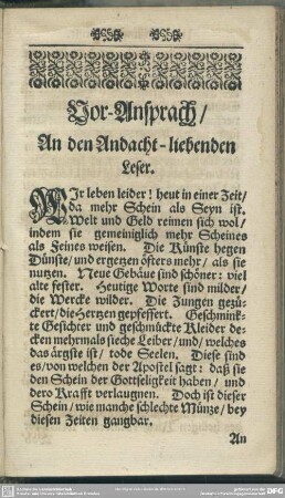 Vor-Ansprach, An den Andacht-liebenden Leser