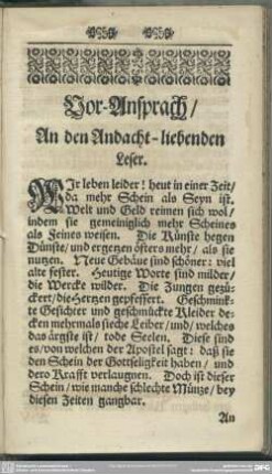 Vor-Ansprach, An den Andacht-liebenden Leser