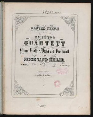 Drittes Quartett für Piano, Violine, Viola und Violoncell : op. 133