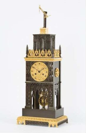 Tischuhr mit Automat "optischer Telegraph" nach Claude Chappe, Cailly ainé, Saint-Nicolas d'Aliermont, um 1830-1840
