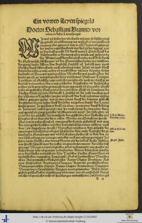 Ein vorred Leyenspiegels. Doctor Sebastiani Brannd vorreden in disen Layenspiegel.