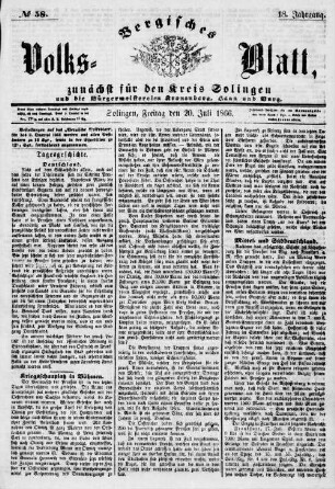 Bergisches Volksblatt. 1849-1868