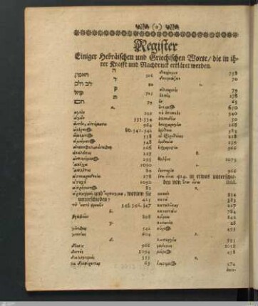 Register einiger Hebräischen und Griechischen Worte