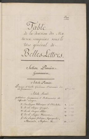 Table de la division des Matiere