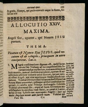 201-208, Allocutio XXIV. Maxima. Angeli sint, oportet, qui Nomen Jesu portant