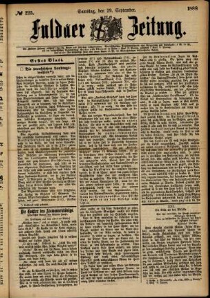 Erste Ausgabe vom Samstag, den 29. September 1888.