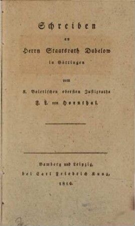 Schreiben an H. Staatrath Dabelow in Göttingen