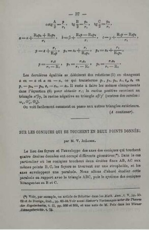 Sur les conique qui se touchent en deux points donnés.