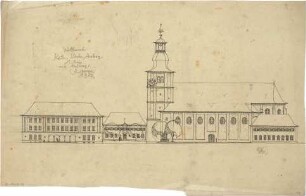 Gsaenger, Gustav; Amberg / Oberpfalz (Bayern); Dreifaltigkeits Kirche, Pfarrhaus, Beneficatenhaus und Schule - Ansicht