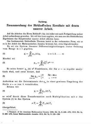 Nachtrag. Zusammenhang der Birkhoffschen Resultate mit denen unserer Arbeit