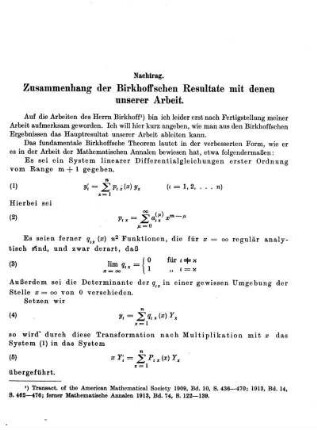 Nachtrag. Zusammenhang der Birkhoffschen Resultate mit denen unserer Arbeit