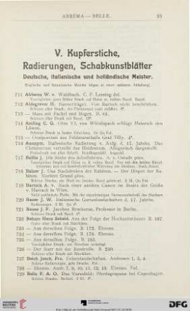 V. Kupferstiche, Radierungen, Schabkunstblätter (Nr. 711-1296)