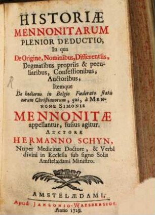 Historiae Mennonitarum plenior deductio