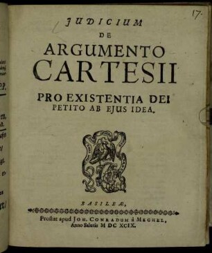 Iudicium De Argumento Cartesii Pro Existentia Dei Petito Ab Eius Idea