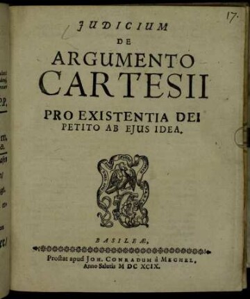 Iudicium De Argumento Cartesii Pro Existentia Dei Petito Ab Eius Idea