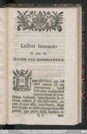 Lectori beneuolo sal. plur. dic. Sigism. Iac. Baumgarten.