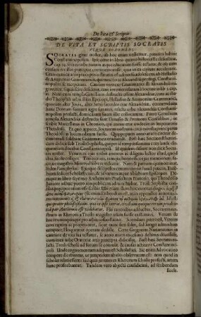 De Vita Et Scriptis Socratis Atque Sozomeni.