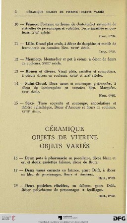 Céramique – Objets de vitrine – Objets variés (Nr. 16-44)