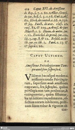 Caput Ultimum. De Amißione Privilegiorum Temporaneâ sive suspensivâ