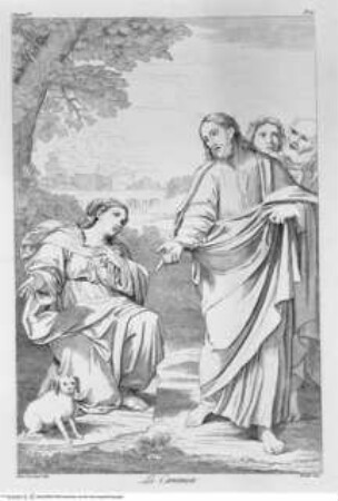 Choix de gravures à l'eau forte, d'après les peintures originales et les marbres de la galerie de Lucien Bonaparte : 142 gravures, Londres : Bulmer [u.a.], 1812. - 7, [142] S. : Ill. ; 2°, Christus und die Frau aus Kanaa (Taf. 85])