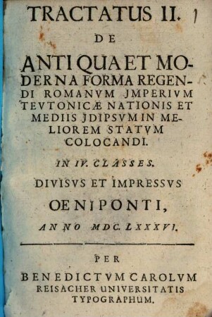 Tractatus de antiqua et moderna forma regendi romanum Imperium