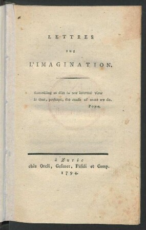 Lettres sur L'Imagination