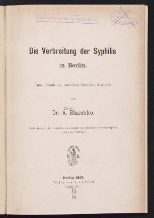 Die Verbreitung der Syphilis in Berlin
